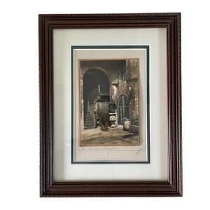 Old Brulatour Courtyard Tinted Photograph Delacroix Signed Framed